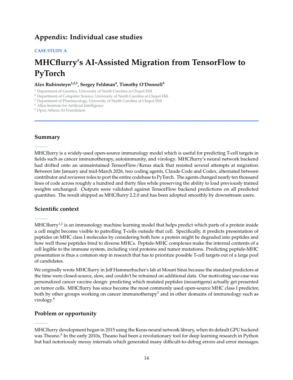 OpenAI field-report page for the MHCflurry case study