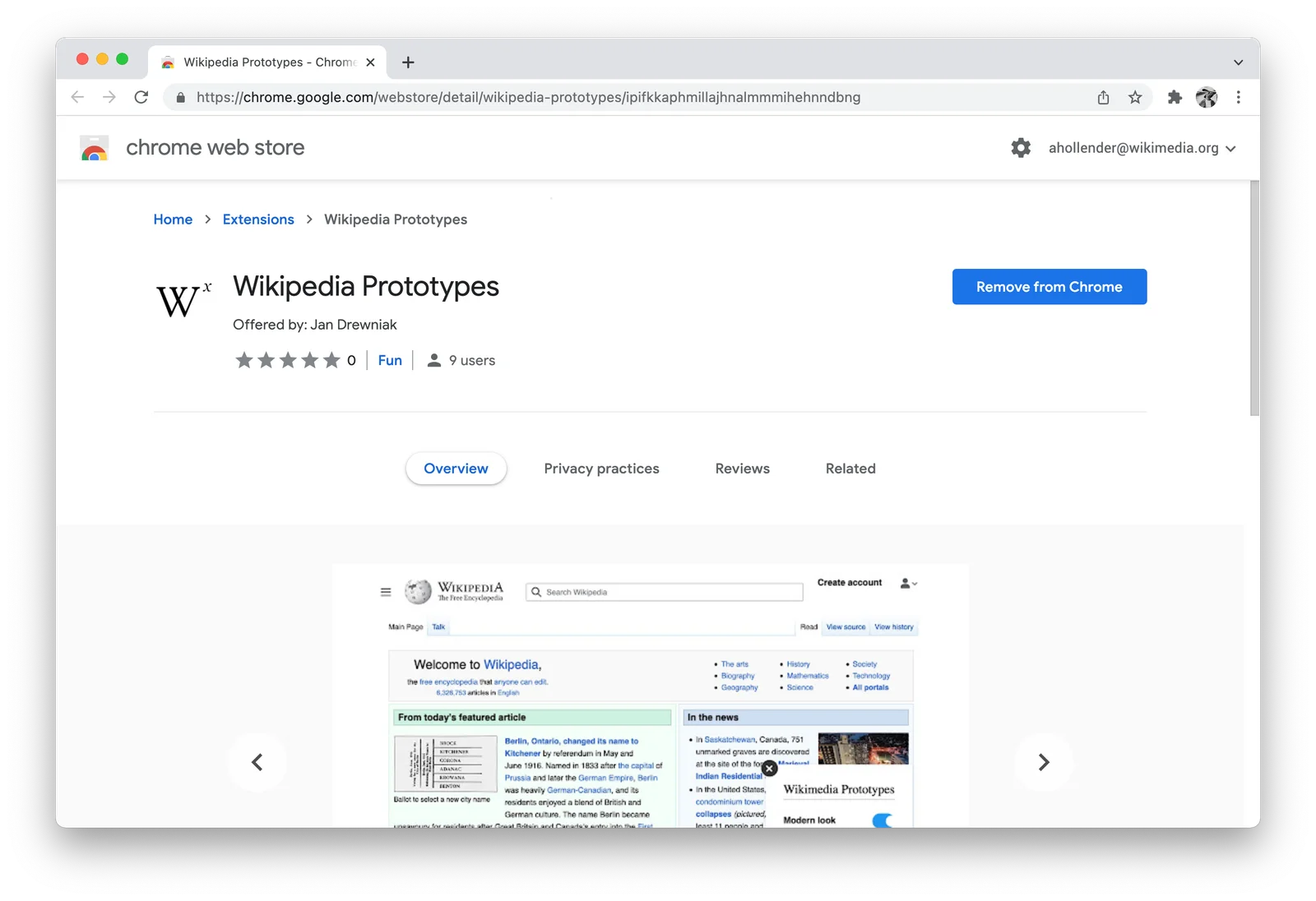 Trang Chrome Web Store của một browser extension, minh họa nơi kiểm tra mô tả, quyền, nhà phát triển và chính sách trước khi cài