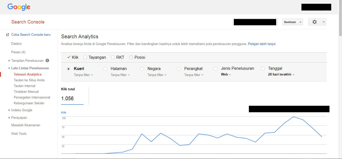 Giao diện Google Search Console hiển thị dữ liệu hiệu suất tìm kiếm và trạng thái website